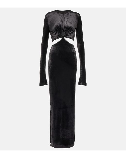 Nensi Dojaka Black Cutout Velvet Maxi Dress