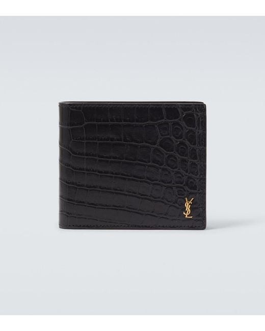 Saint Laurent Black Croc-Effect Leather Wallet for men