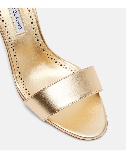 Manolo Blahnik Metallic Nicusan 90 Embellished Leather Sandals