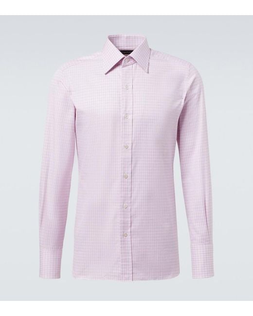 Tom Ford Purple Checked Cotton Poplin Shirt for men