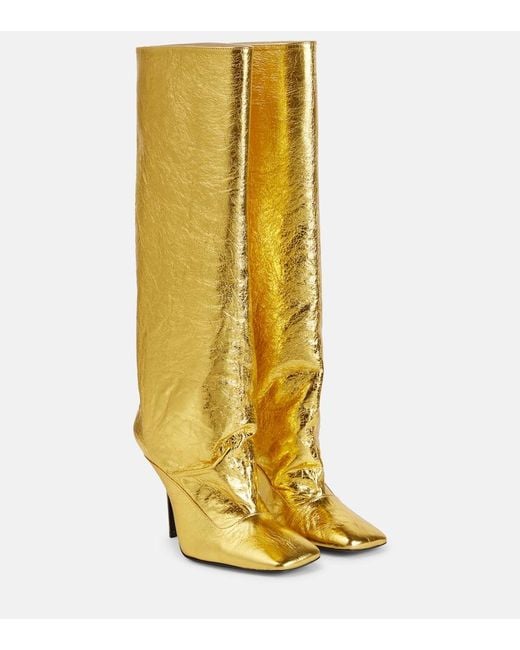 The Attico Yellow Sienna Crinkled Laminated Leather Knee-High Boots 105Mm