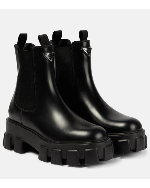 Prada Black Chelsea Boots Monolith Aus Leder
