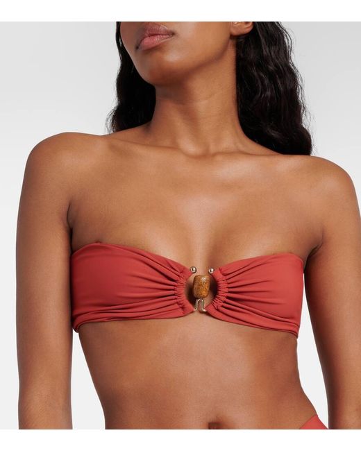 Top de bikini fruncido adornado Christopher Esber de color Red
