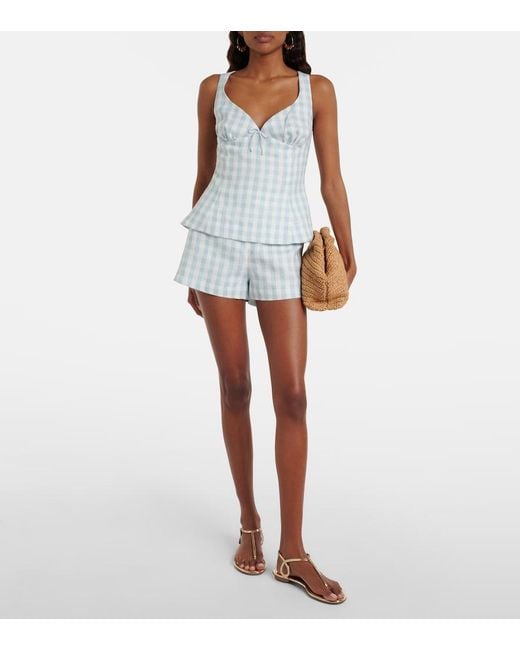 Faithfull The Brand Blue Martuba Gingham Linen Top