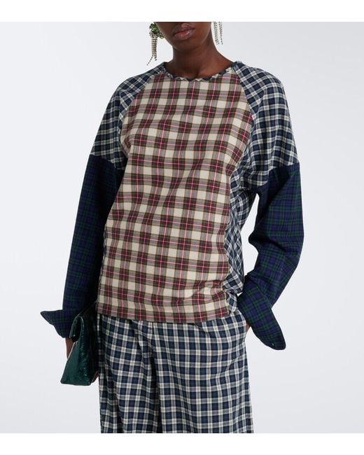 Dries Van Noten Blue Checked Cotton Flannel Top