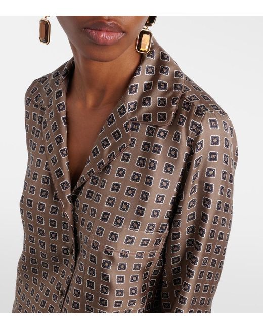 Max Mara Brown Disco Printed Silk Twill Shirt