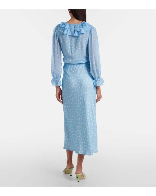 Rixo Blue Ardith Polka-Dot Midi Skirt