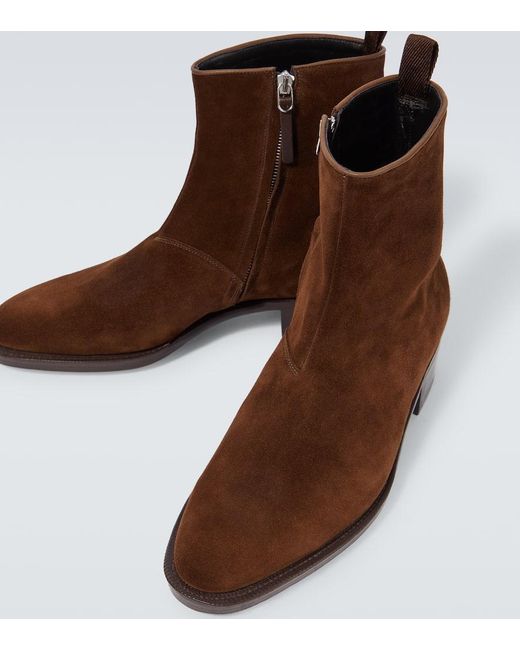 John Lobb Brown Freddi Suede Ankle Boots for men