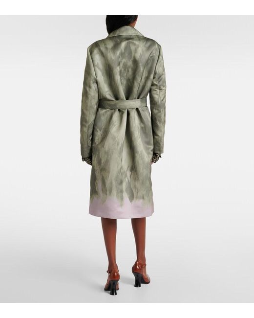 Dries Van Noten Green Satin Wrap Coat