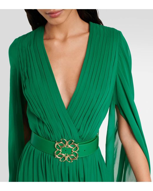 Elie Saab Green Silk Belted Gown