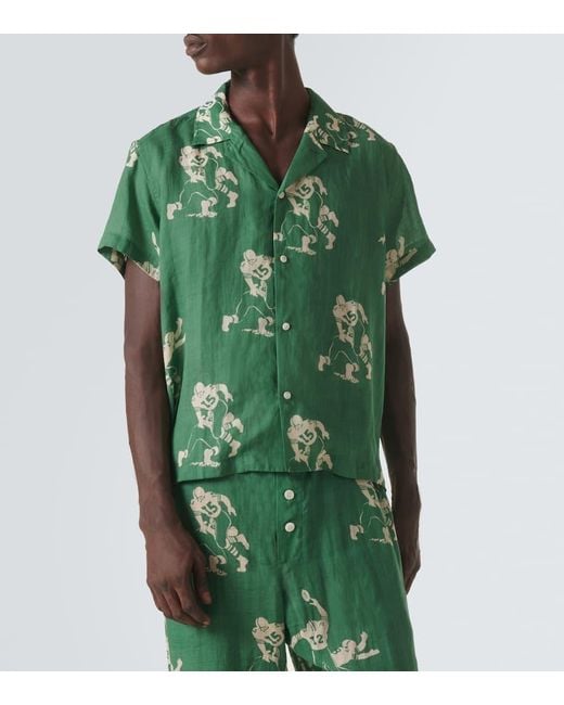 Bode Green Football Silhouette Linen Shirt for men