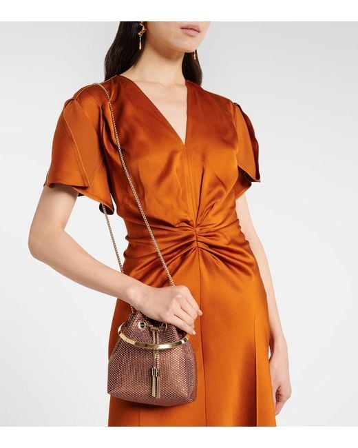 Jimmy Choo Brown Bon Bon Small Embellished Satin Bucket Bag