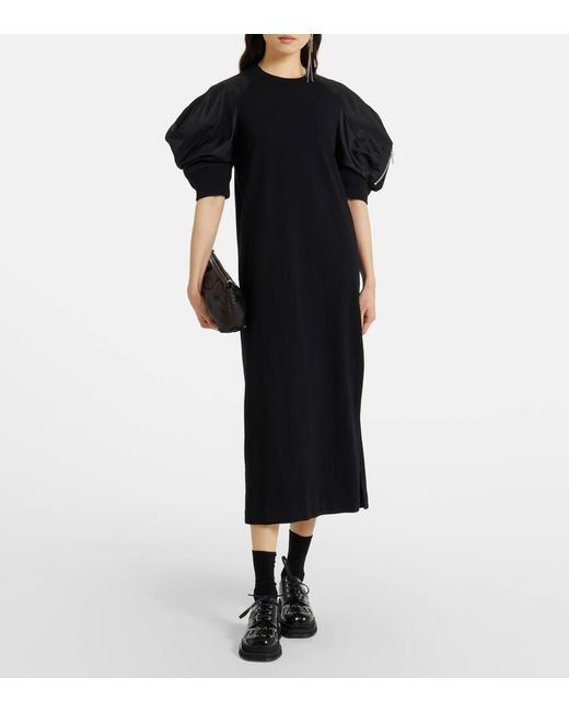 ■sacai■サカイ■Puff Sleeve Cotton Jersey & Nylon Dress■ Sacai Puff Sleeve Cotton Jersey & Nylon Twill Dress | Nordstrom