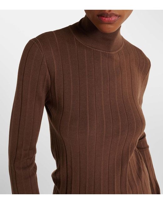 Joseph Brown Silk-Blend Plisse Turtleneck Sweater