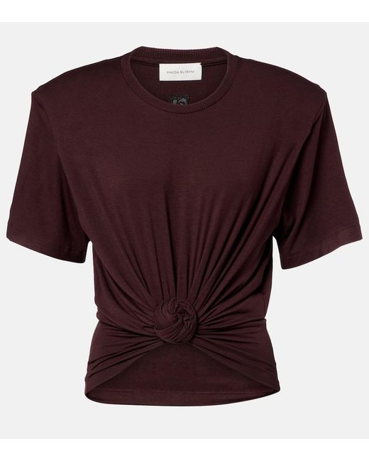 Magda Butrym Women's Red Floral-Applique Jersey T-Shirt