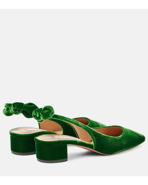 Aquazzura Green Very Bow Tie 35 Velvet Slingback Pumps