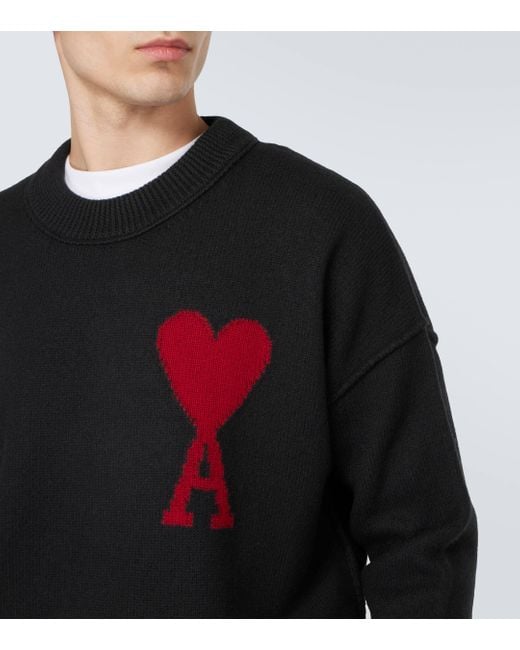 AMI Black Ami De Cour Virgin Wool Sweater for men