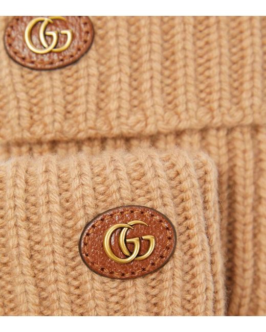 Gucci Natural Handschuhe Aus Wolle Und Kaschmir Mit Doppel G