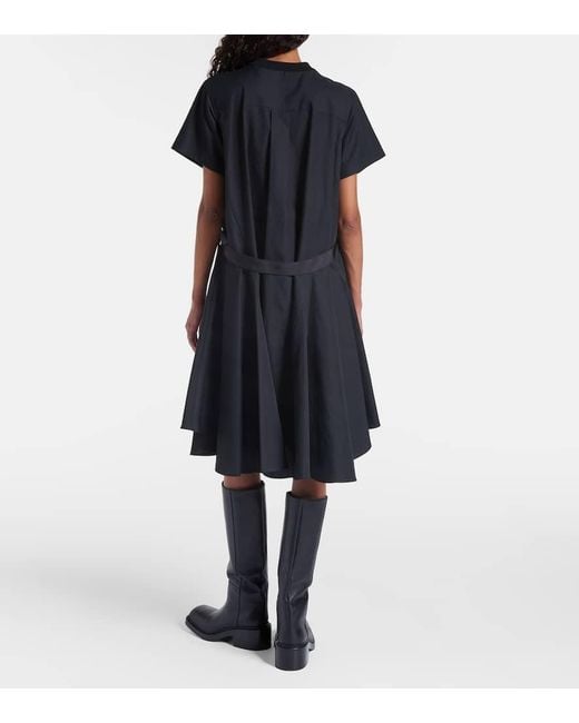 Sacai Black Cotton Poplin And Jersey Maxi Dress