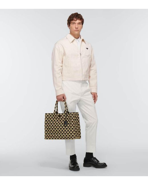 Prada Metallic Symbole Leather-Trimmed Tote Bag for men