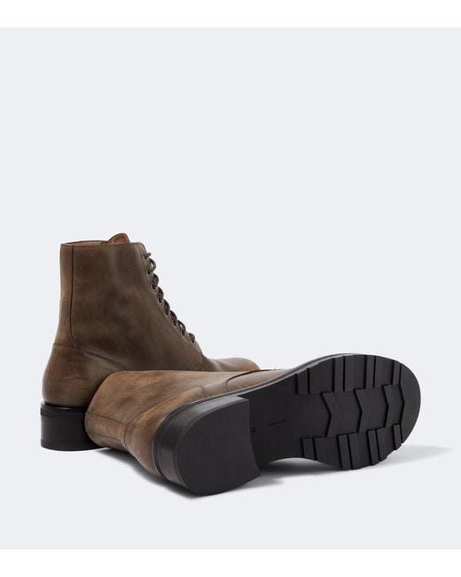 The Row Brown Distressed Leather Combat Boots for men
