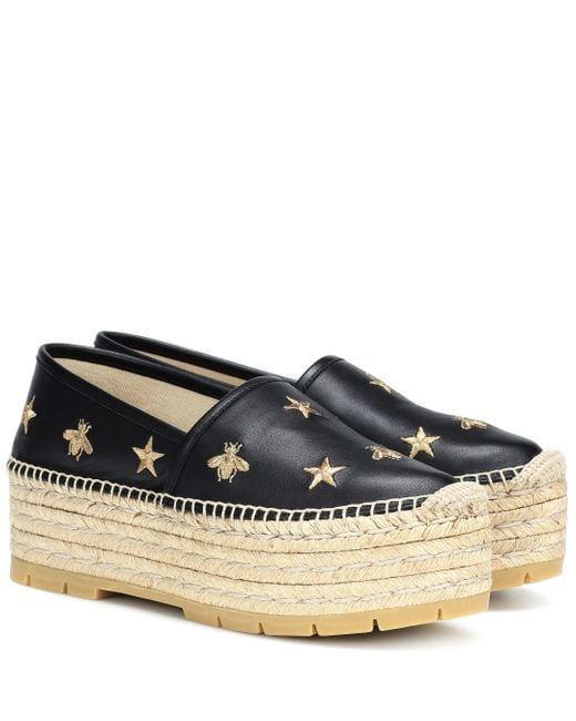 Gucci Black Bee And Star Embroidered Espadrilles