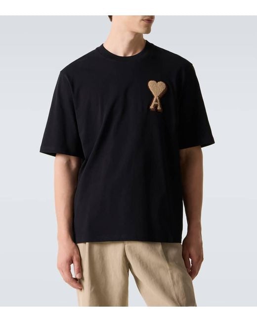 AMI Black Ami De Coeur Cotton Jersey T-Shirt for men