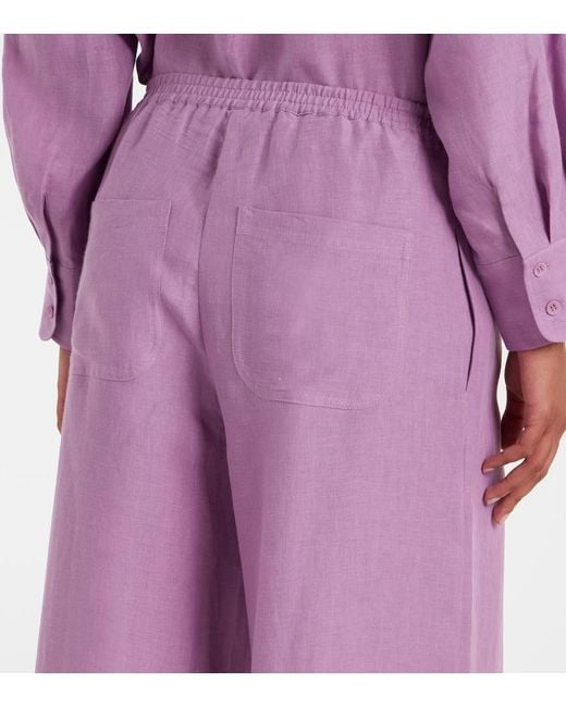 Eres Purple Select Linen Wide-Leg Pants