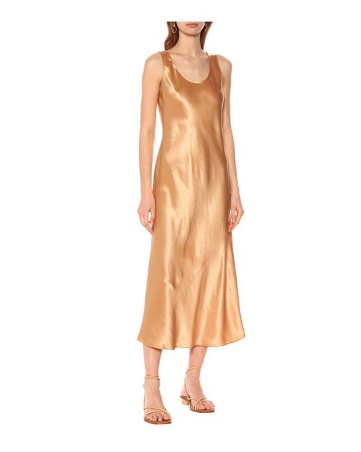 Max Mara Satin Leisure Talete Midi Dress in Gold (Metallic) - Lyst