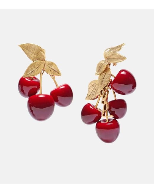 Saint Laurent Red Cassandre Asymmetric Clip-On Earrings