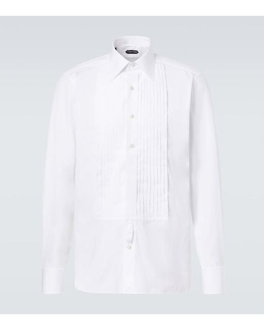 Tom Ford White Cotton Voile Tuxedo Shirt for men