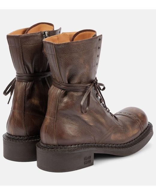 Miu Miu Brown Leather Lace-Up Boots