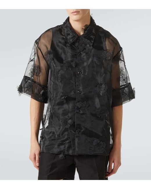 Simone Rocha Black Carnation Floral-Applique Organza Bowling Shirt for men