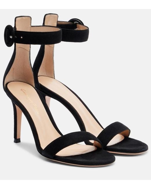 Gianvito Rossi Black Portofino 85 Suede Sandals