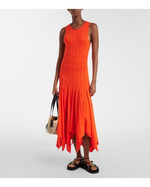 Loewe Red Paula's Ibiza Pointelle Cotton Jersey Maxi Dress