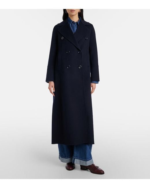 Max Mara Blue Custodi Double-Breasted Virgin Wool Coat