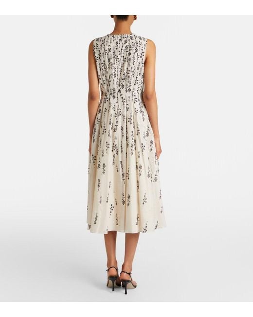 Max Mara Natural Embellished Floral Cotton Voile Midi Dress