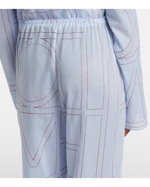 Totême  Blue Embroidered Cotton-Blend Poplin Pajama Pants