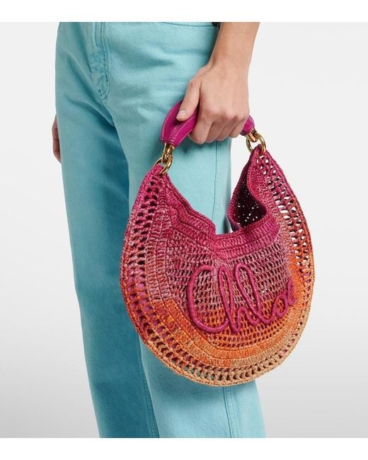 Chloé Red Summer Banana Medium Raffia Shoulder Bag