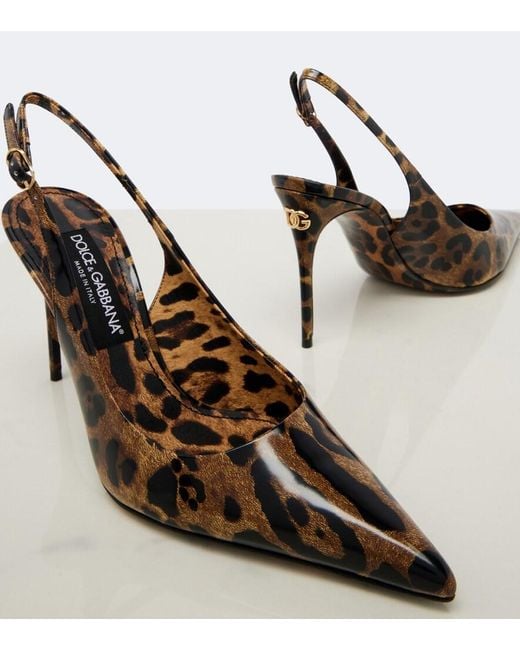 Dolce & Gabbana Brown Lollo Leopard-Print Leather Slingback Pumps