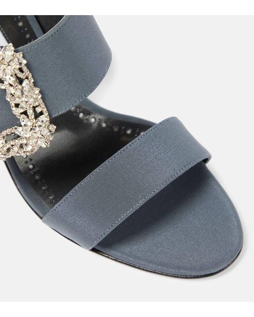 Manolo Blahnik Blue Gable Jewel Embellished Crepe De Chine Sandals