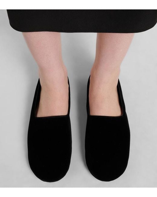 The Row Black Ponti Velvet Slip-On Shoes