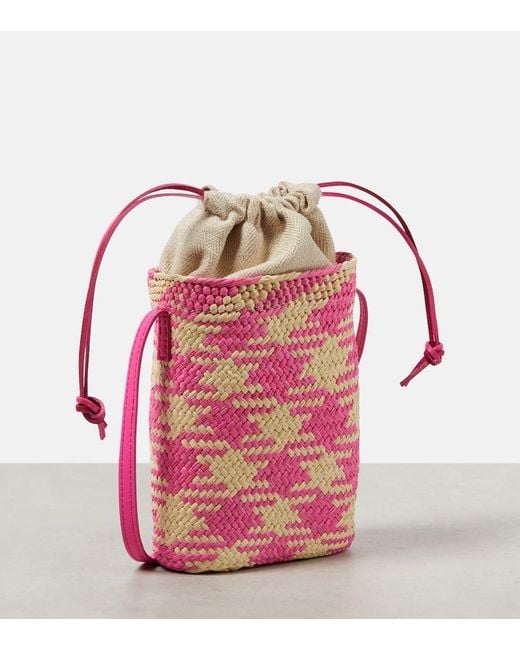 Loewe Pink Bucket-Bag Square Mini aus Raffiabast