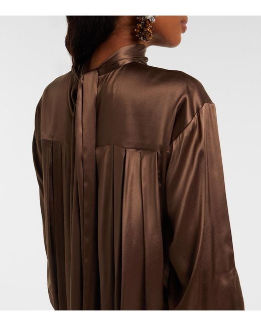 Dries Van Noten Brown Turtleneck Silk-Blend Satin Midi Dress