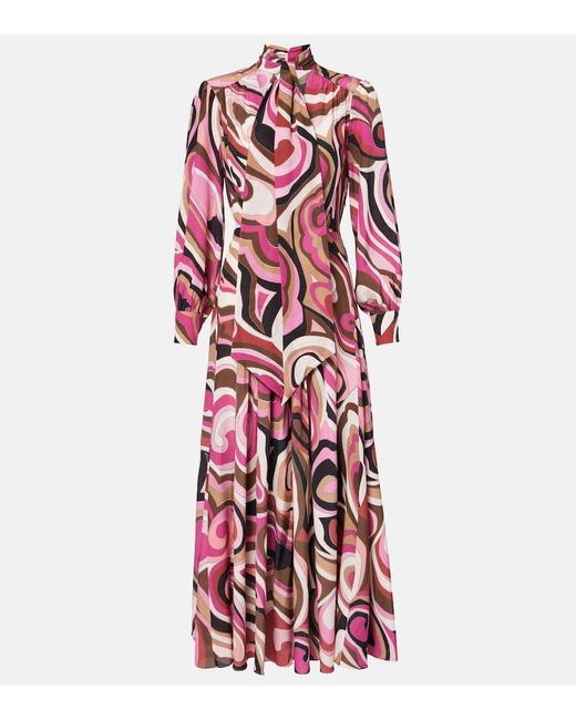 Rixo Red Marigold Silk Crepe De Chine Midi Dress