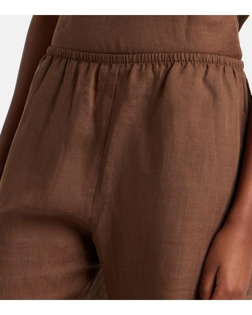 Leset Brown Niko Ramie Cropped Barrel-Leg Pants