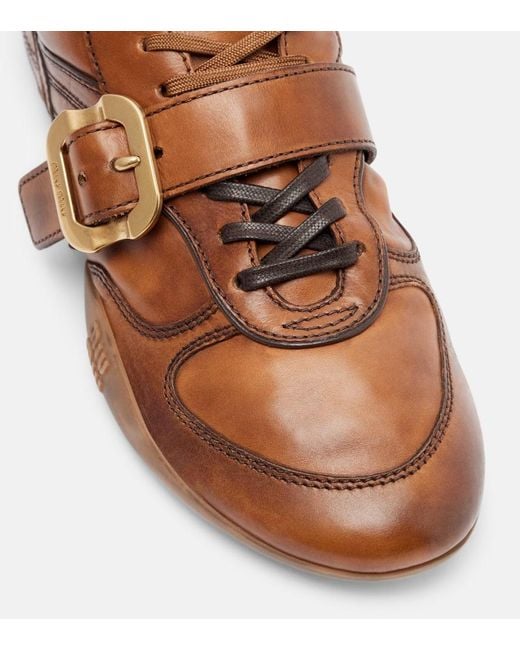 Miu Miu Brown Logo Leather Sneakers