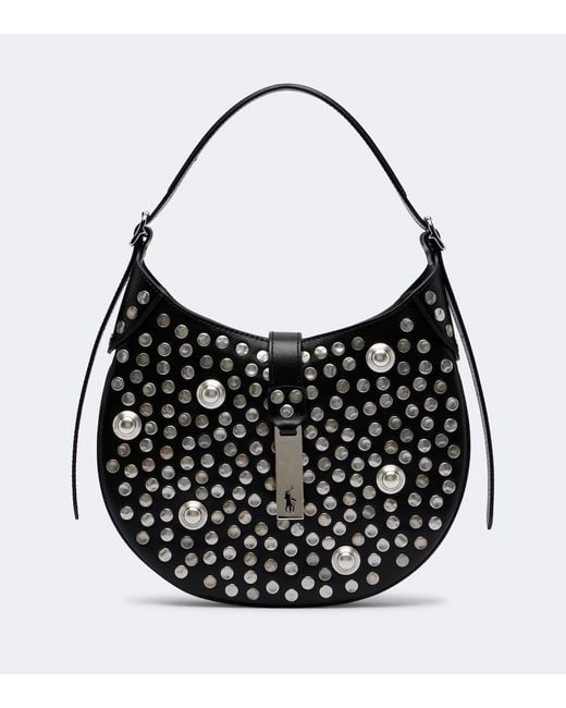 Polo Ralph Lauren Black Polo Id Small Studded Leather Shoulder Bag
