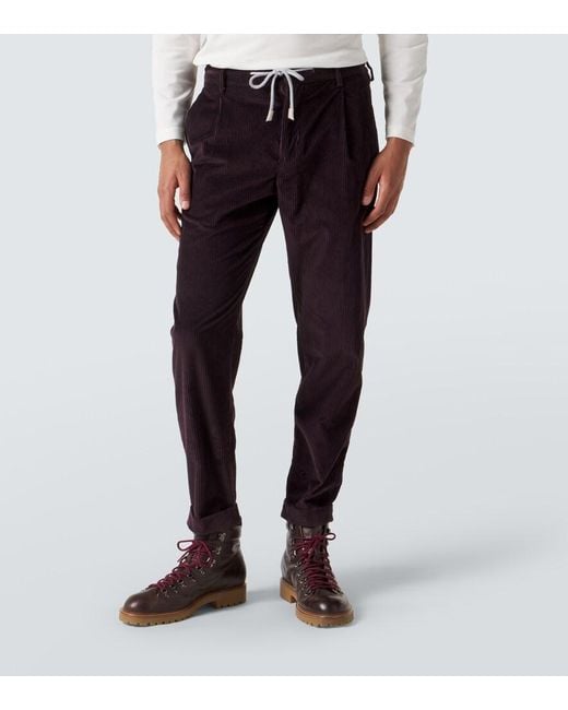Eleventy Blue Cotton And Cashmere Corduroy Slim Pants for men
