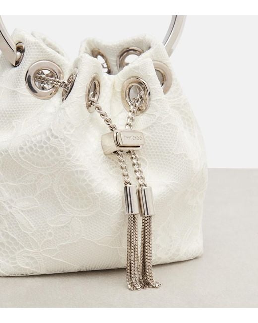 Jimmy Choo White Bon Bon Micro Lace Bucket Bag